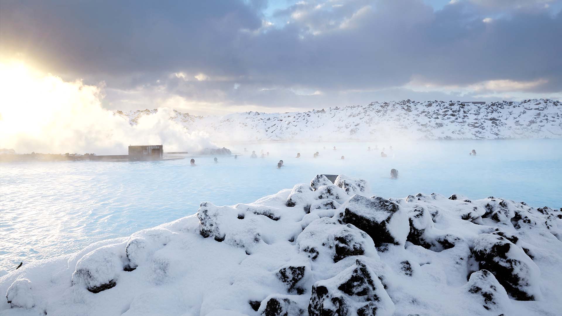 Blue Lagoon covered in snow in winter