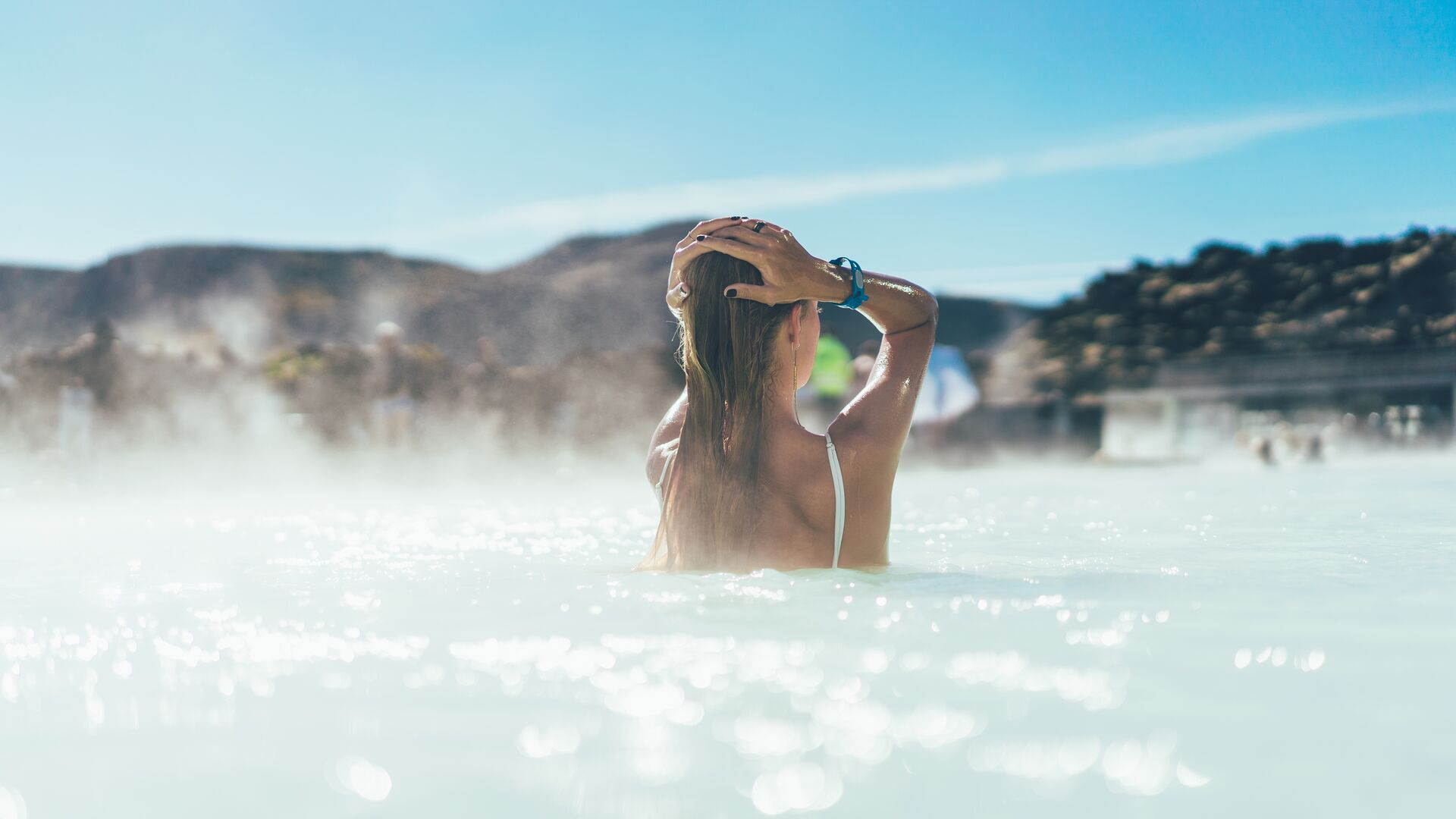 Relaxing in a geothermal pool in Iceland