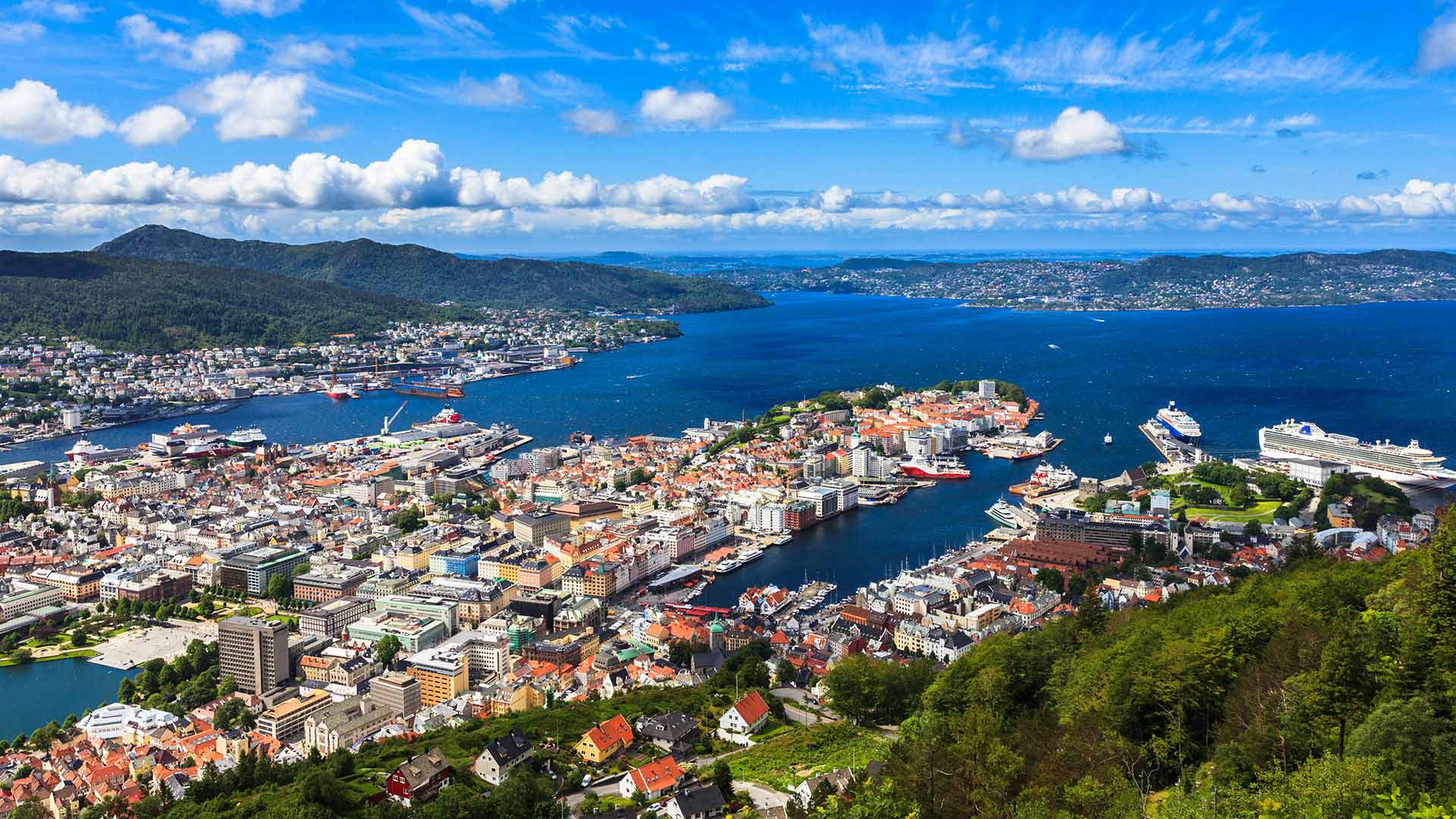 view over bergen and the sea