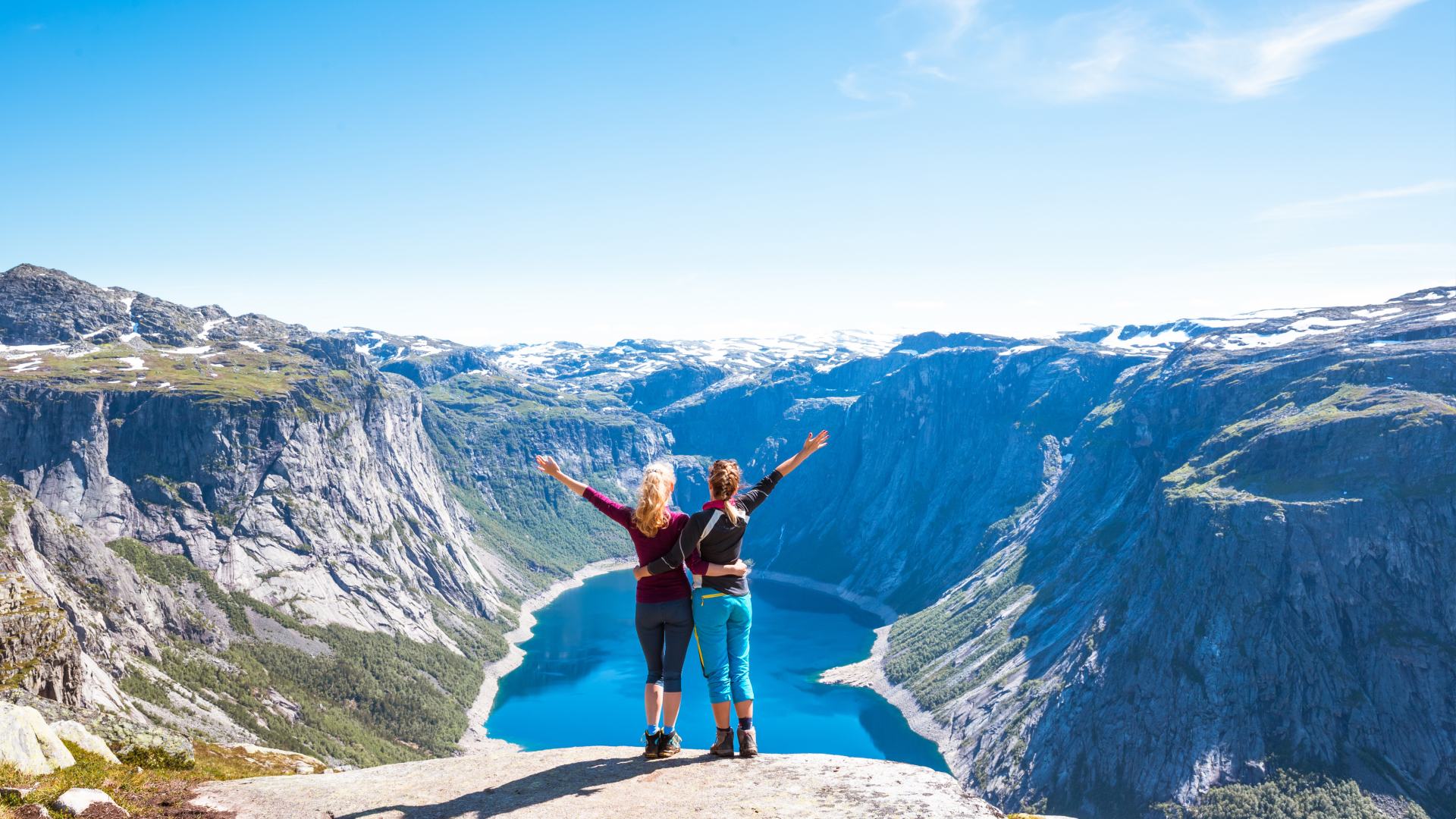 Women at the Trolltunga viewpoint, Norway