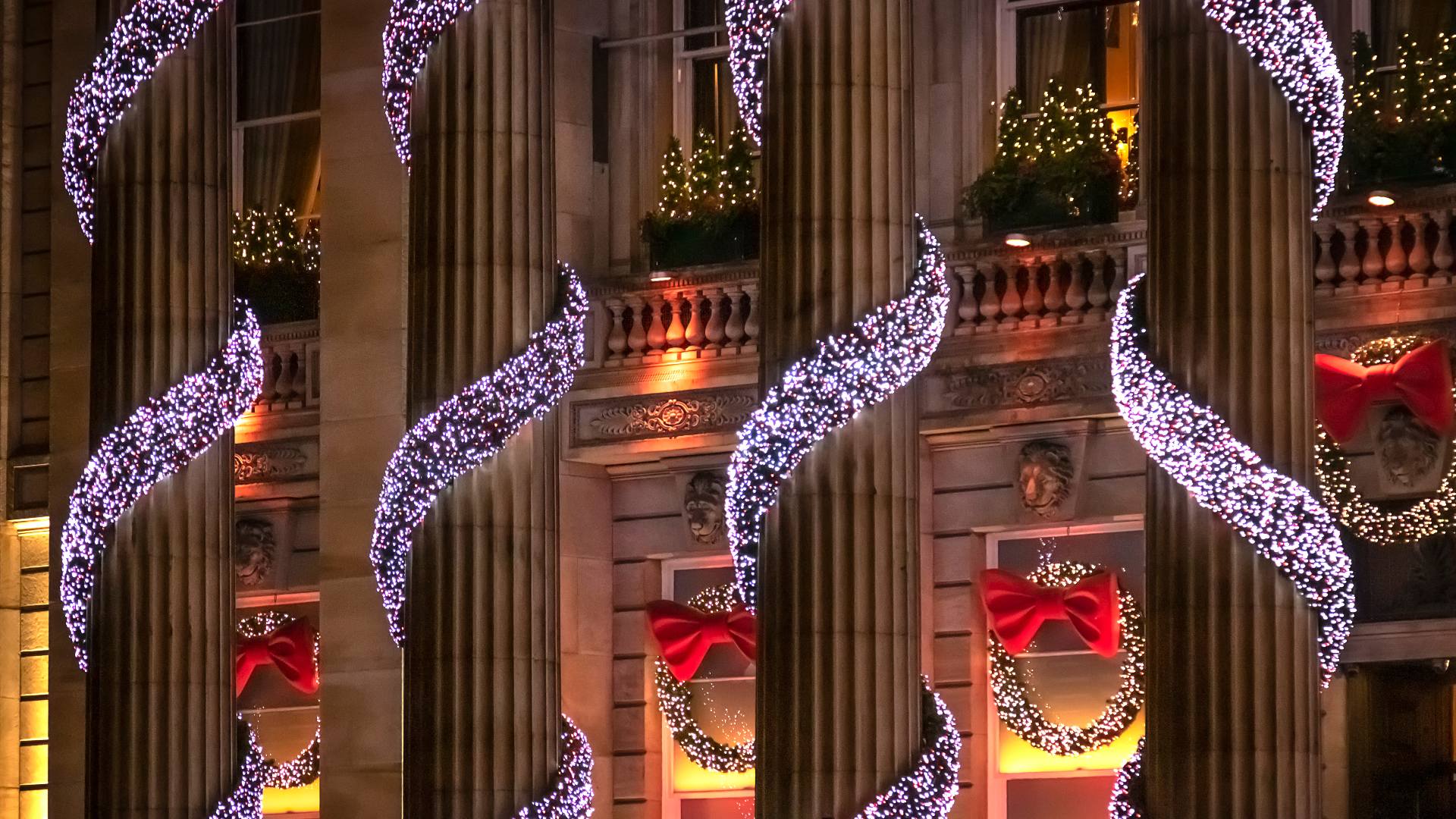 Christmas lights on George Street, Edinburgh.