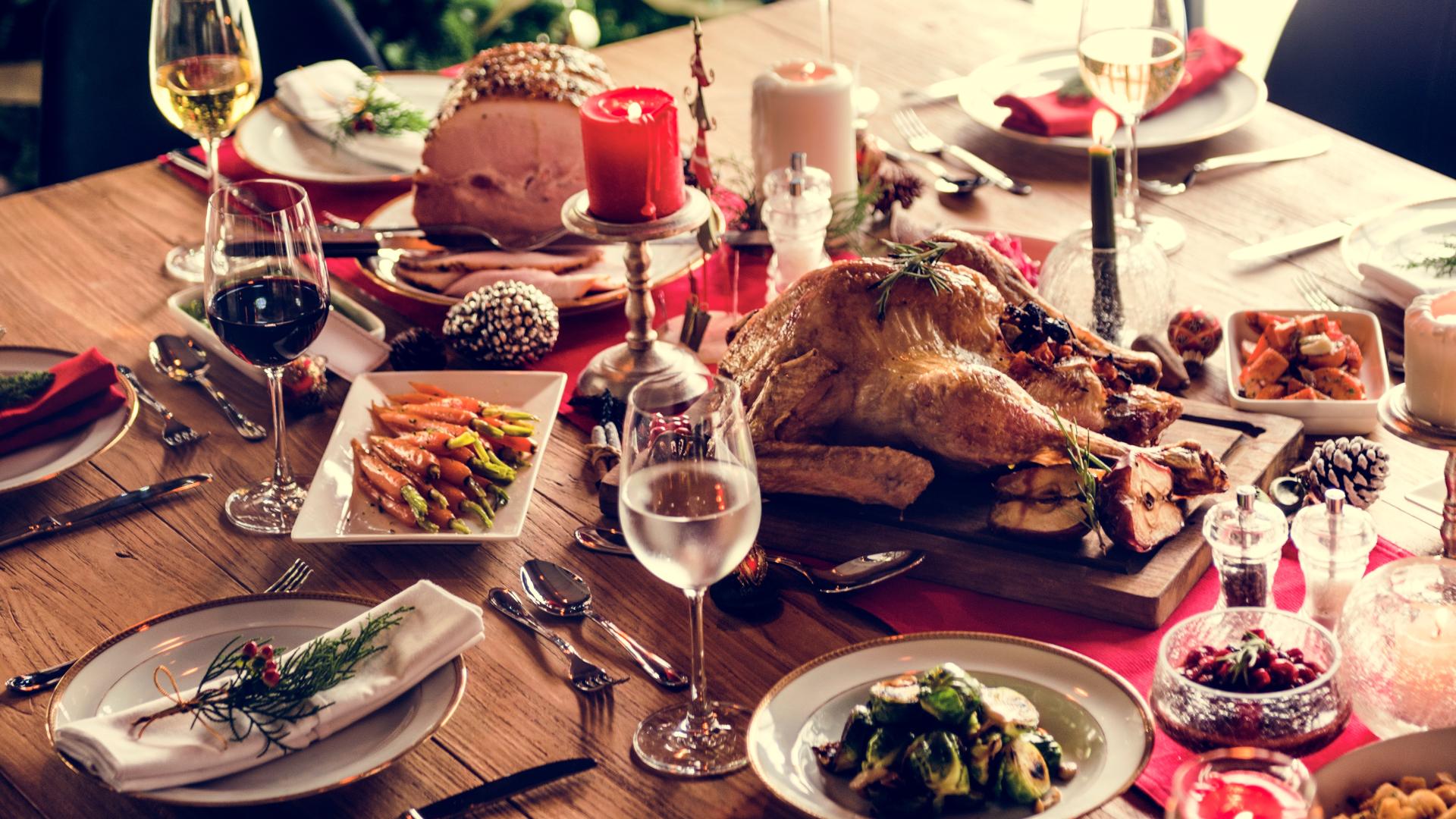 A typical Christmas meal and festive table-setting in Scotland. 