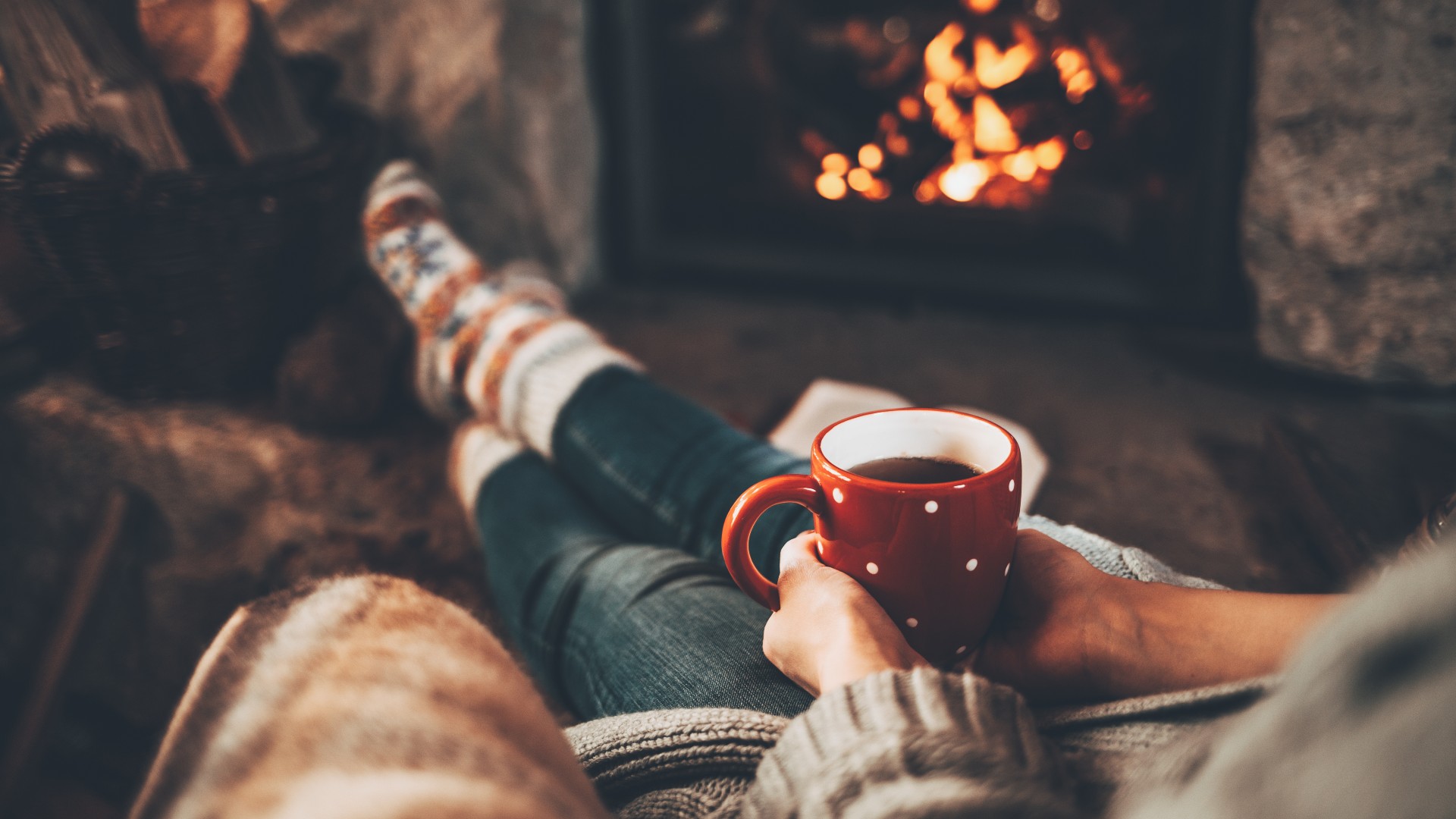 Cosy fireside scene in winter. 