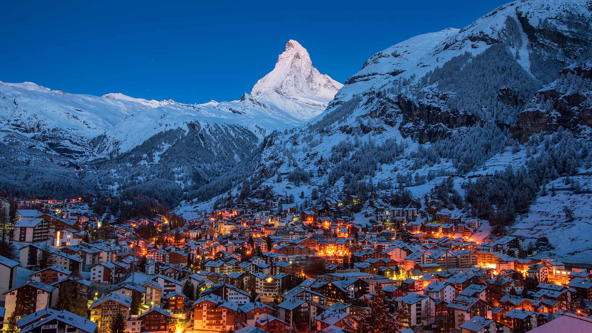 Zermatt with the snowy Matterhorn in the background, Switzerland